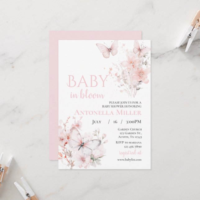 Baby Shower Butterfly in bloom Invitation (Front/Back In Situ)