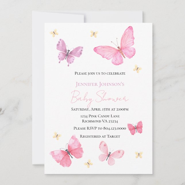 Baby Shower Butterfly Invitation, Girl  Invitation (Front)