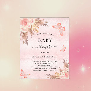 Baby shower butterfly pampas budget invitation