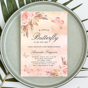 Baby shower butterfly pampas grass rose gold invitation