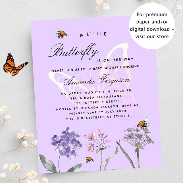 Baby Shower butterfly violet budget invitation Flyer (Creator Uploaded)