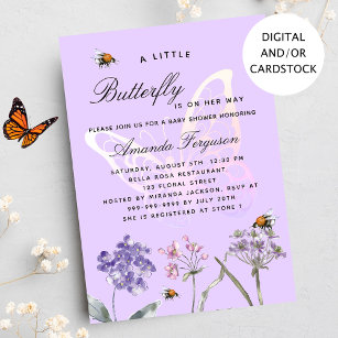 Baby Shower butterfly wildflowers purple girl Invitation