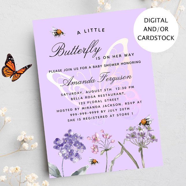 Baby Shower butterfly wildflowers purple girl Invitation (Creator Uploaded)
