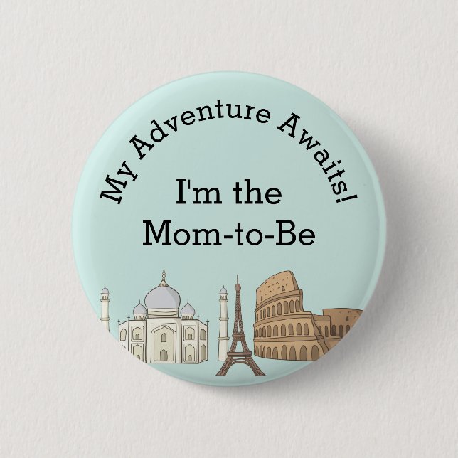 Baby Shower Button- Travel Themed 6 Cm Round Badge (Front)