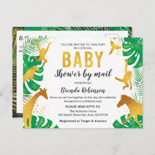Baby Shower By Mail Boy Gold Jungle Animals Safari Postcard