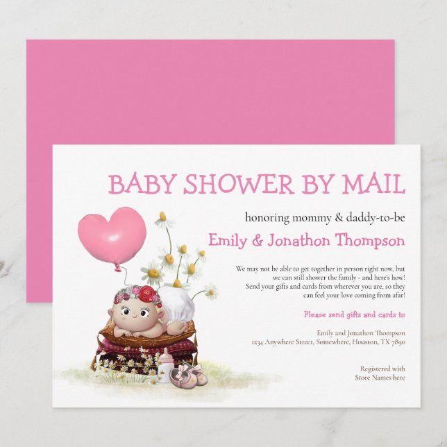 Baby Shower By Mail Cute Baby Ladybird Flowers Invitation (Front/Back)