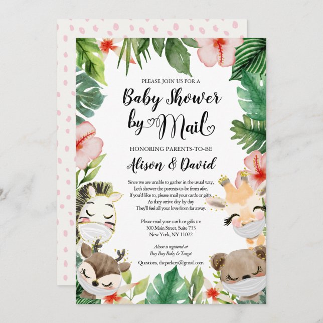 Baby Shower By Mail | Cute Masked Safari Friends Invitation (Front/Back)