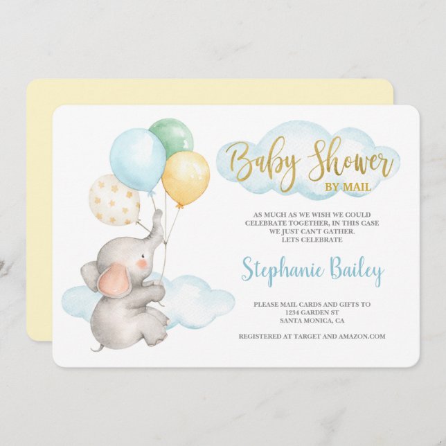 Baby shower by mail elephant boy invitation (Front/Back)