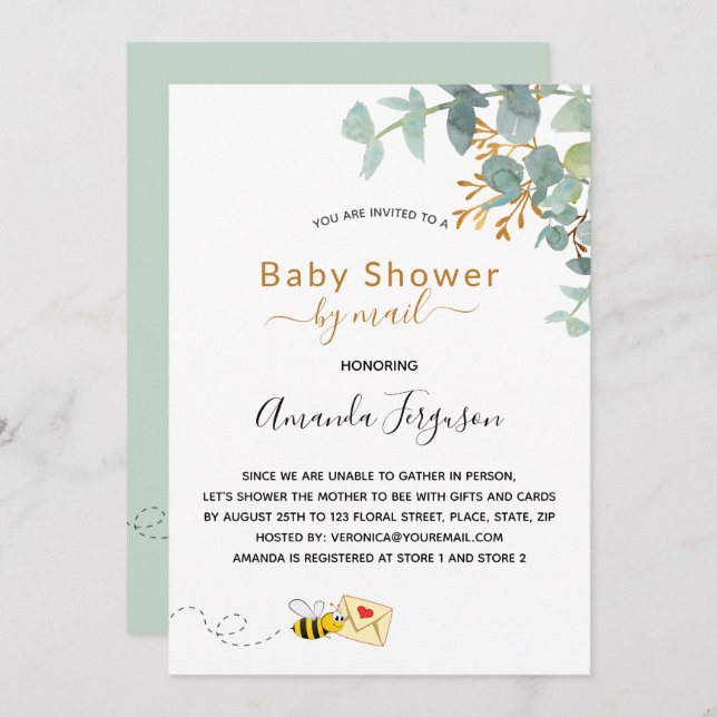 Baby Shower by mail eucalyptus greenery mum to bee Invitation (Front/Back)