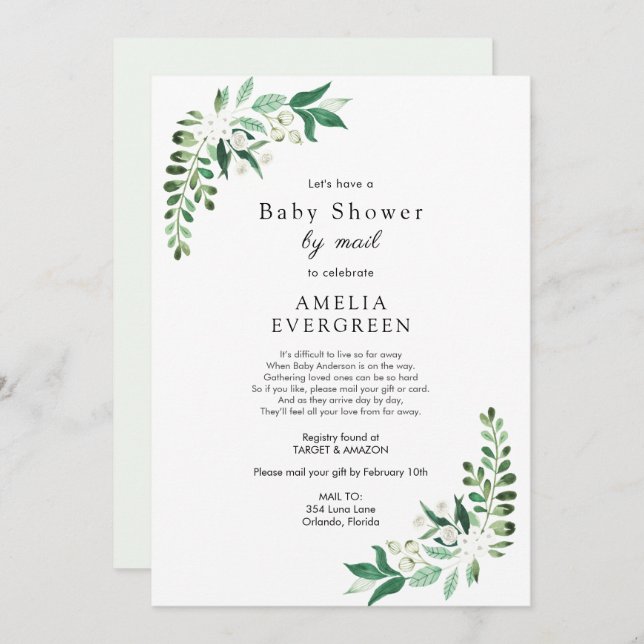 Baby Shower by Mail Greenery invitation (Front/Back)