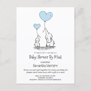Baby Shower By Mail Mum And Baby Elephant Boy Blue Invitation Postcard