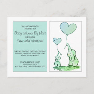 Baby Shower By Mail Mum Baby Elephants Blue Green Invitation Postcard