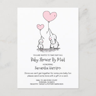 Baby Shower By Mail Mum & Baby Elephants Invitation Postcard