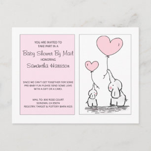 Baby Shower By Mail Mum Baby Elephants Pink Invitation Postcard