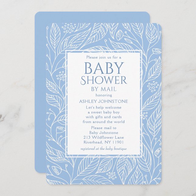 Baby Shower By Mail Pastel Blue Floral Pattern Invitation (Front/Back)