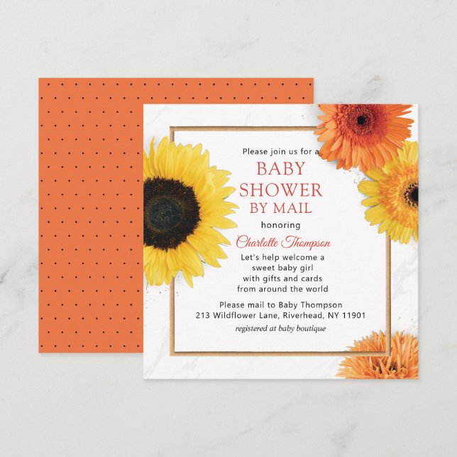 Baby Shower By Mail Yellow Sunflower Floral Invitation (Front/Back)