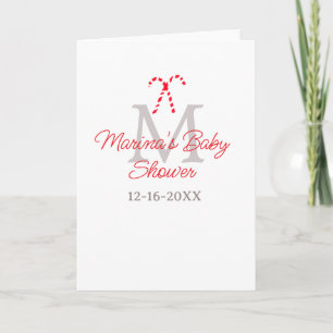 Baby shower candy cane Christmas holiday monogram Card