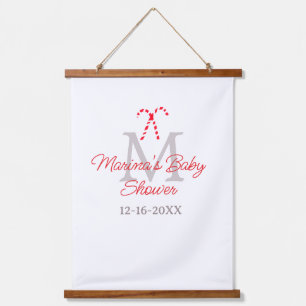 Baby shower candy cane Christmas holiday monogram Hanging Tapestry