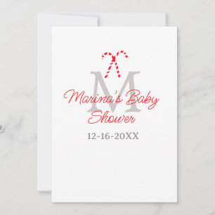 Baby shower candy cane Christmas holiday monogram Invitation