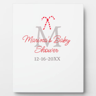 Baby shower candy cane Christmas holiday monogram Plaque
