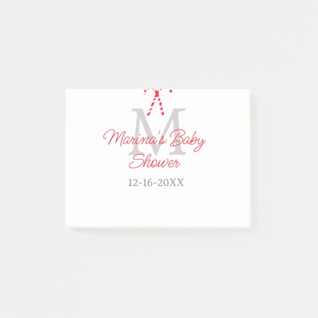 Baby shower candy cane Christmas holiday monogram  Post-it Notes (Front)
