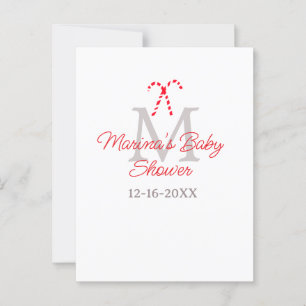 Baby shower candy cane Christmas holiday monogram Postcard