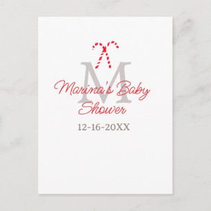 Baby shower candy cane Christmas holiday monogram  Postcard