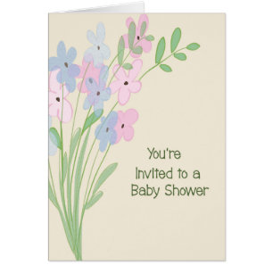 Baby Shower Card with Pink & Blue Daisies