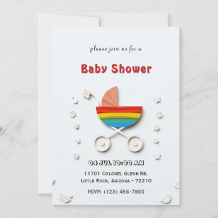Baby Shower Card with Rainbow Stroller 