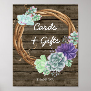 Baby Shower Cards Gifts Sign Rustic Succulents