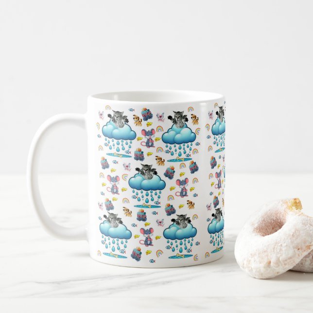 Baby Shower Cat Dog Mice Rainbow Fish Mug (With Donut)