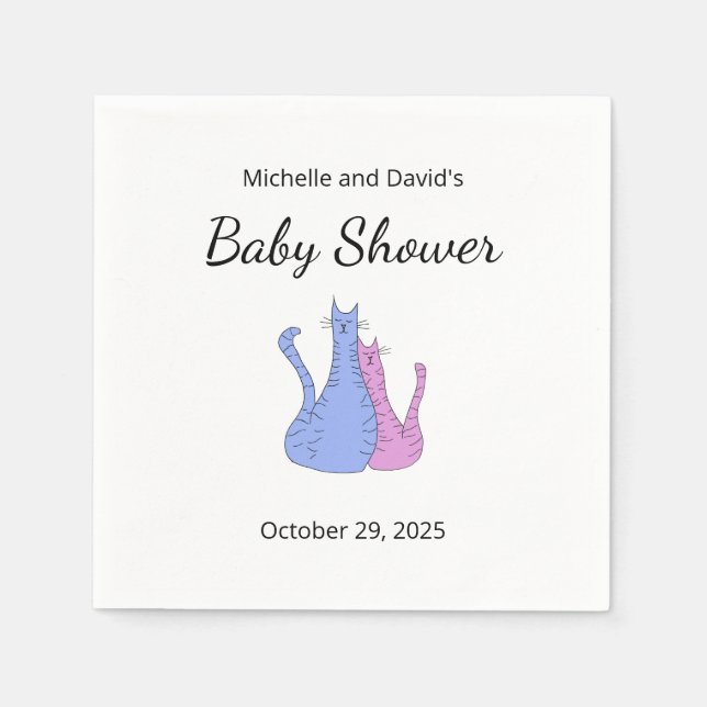 Baby Shower Cat Twins Blue Pink Napkin (Front)