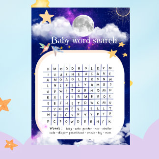 Baby Shower Celestial Dreams Word Search Game Invitation