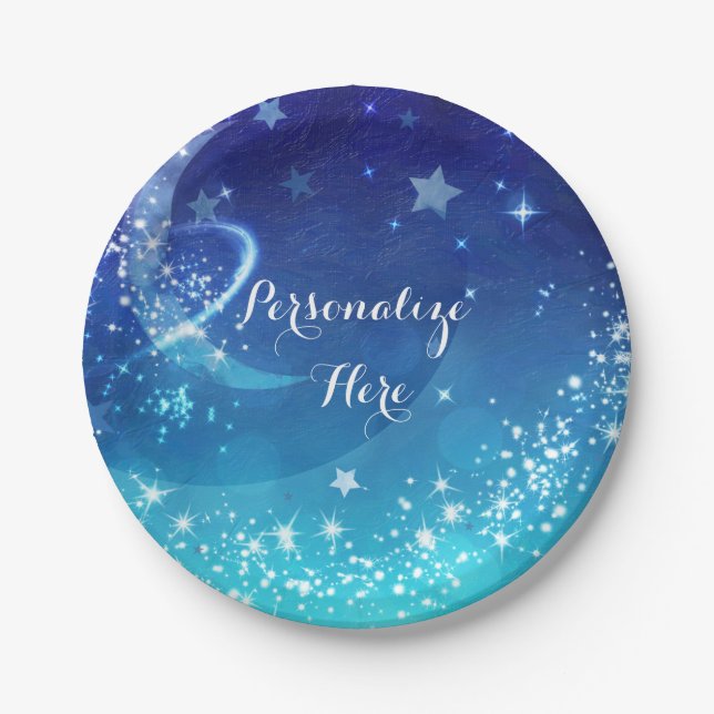 Baby Shower Celestial Moon Sparkle Sky Party Paper Plate (Front)
