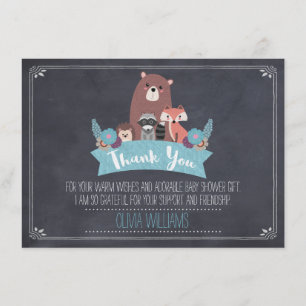 Baby Shower Chalkboard Woodland Thank You Card Boy