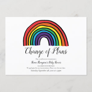 Baby Shower Change of Plans Modern Script Rainbow Invitation