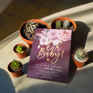 Baby Shower Chic Boho Floral Feathers Burgundy Red Invitation