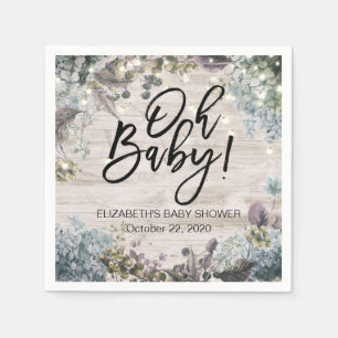 Baby Shower Chic Floral String Lights Rustic Wood Napkin