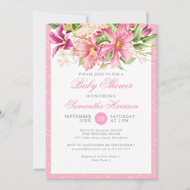 Baby Shower Chic Flowers Bouquet Pink Cute Invitation (Front)