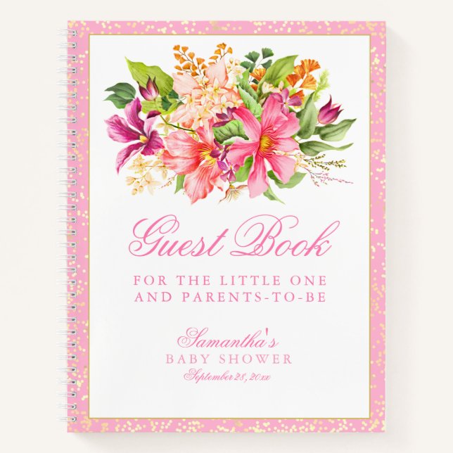 Baby Shower Chic Flowers Bouquet Pink Guest Book (Front)
