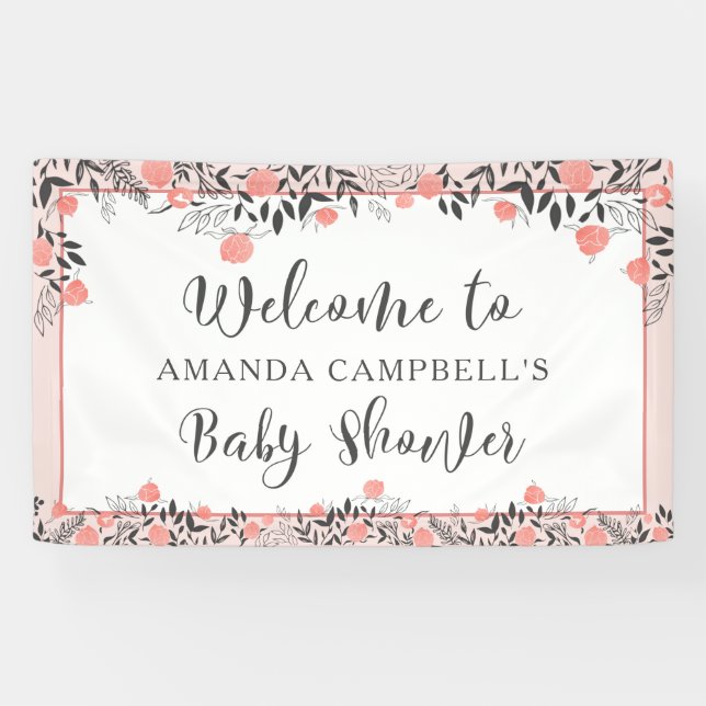 Baby Shower Chic Rose Gold Blush Floral Welcome Banner (Horizontal)