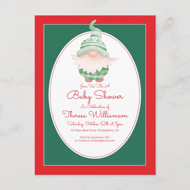 BABY SHOWER | Christmas Gnome Invitation Postcard (Front)