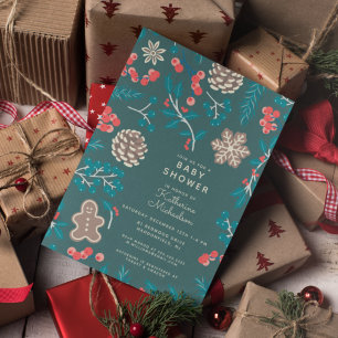 BABY SHOWER   Christmas Holiday Floral Invitation