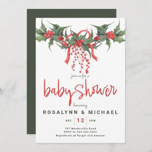 BABY SHOWER   Christmas Holiday Holly Floral Invit Invitation