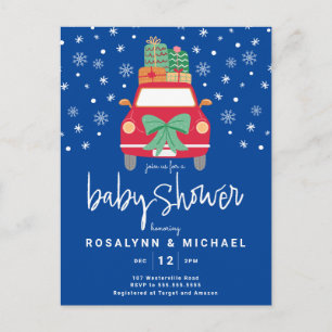 BABY SHOWER   Christmas Holiday Red Car Postcard