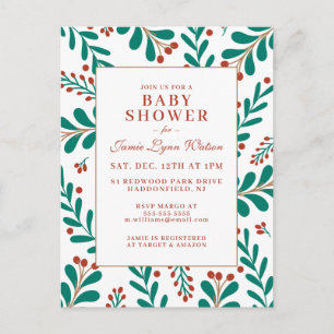 BABY SHOWER Christmas Mistletoe & Holly Postcard