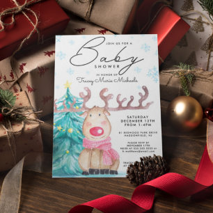 BABY SHOWER   Christmas Watercolor Reindeer Invitation