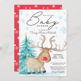 BABY SHOWER   Christmas Watercolor Reindeer Invitation