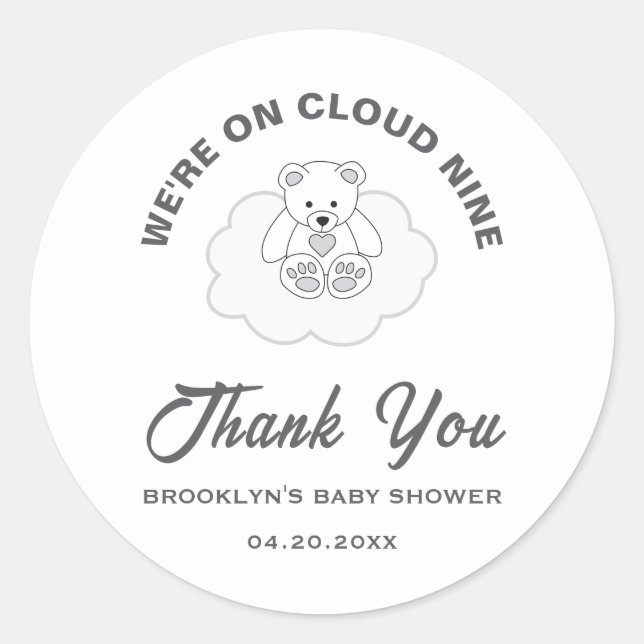 Baby Shower Cloud Nine Teddy Bear Gender Neutral Classic Round Sticker (Front)
