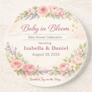 Baby Shower Coasters   Teddy Bear   Baby in Bloom